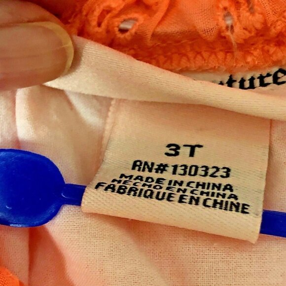 Juicy Couture Little Girls Eyelet Dress 3T Lined Peach‎ Papaya Coral Logo Ruffle - Picture 5 of 7
